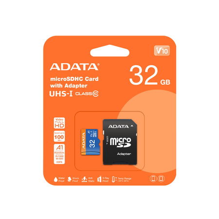 PAMIĘĆ MICRO SDHC 32GB W/ADAP. AUSDH32GUICL10A1-RA1 ADATA