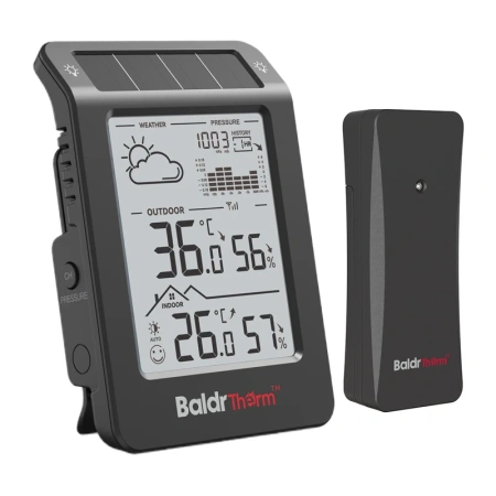 Stacja pogodowa BALDRTHERM B0596WT2H2P-V1 zasilana energią słoneczną (Czarny)
