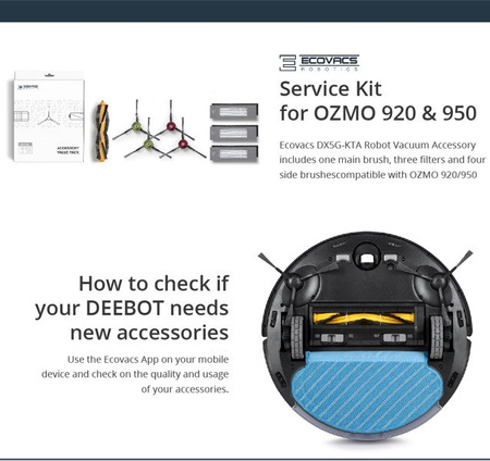 Robot odkurzacz - szczotki boczne 4 szt.,szczotka główna, 3 x filtr, ECOVACS DX5G-KTA do Ecovacs OZMO 950/920/ T5/T8/T9/N8